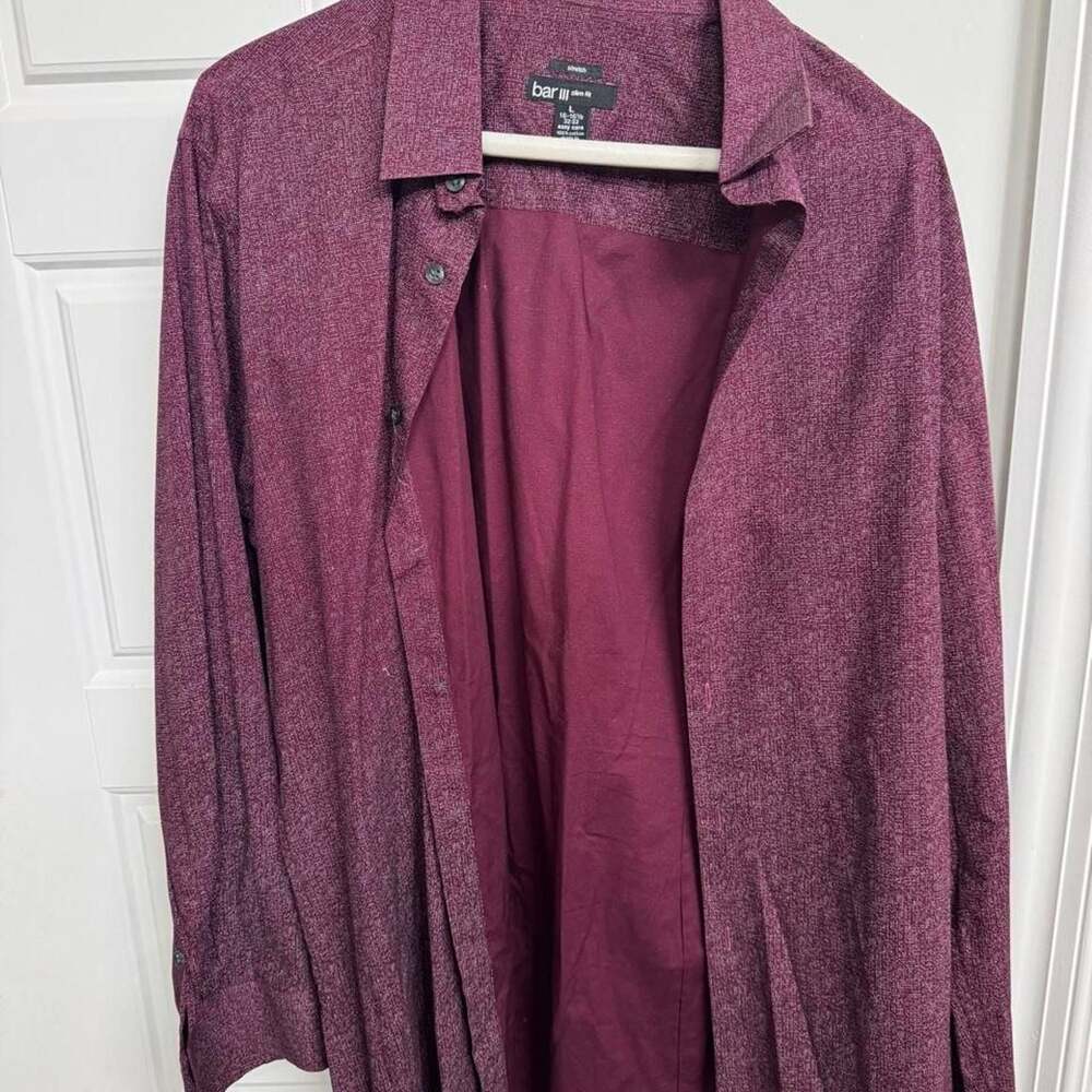 Bar III Slim Fit Burgundy Speckled Cotton Button-Up Shirt